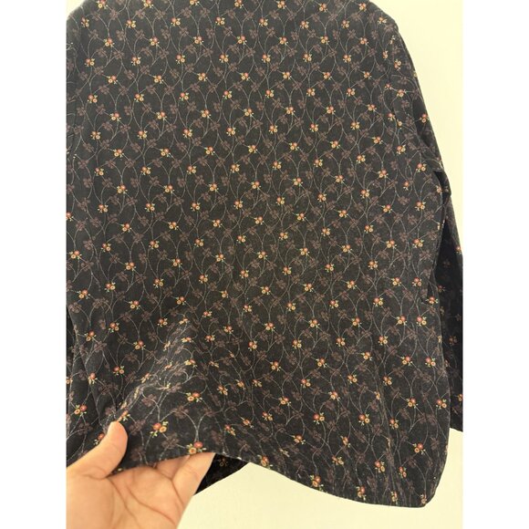 Flax Women's Black Floral print Corduroy Button Down Top Size Medium Bohemian - Picture 3 of 5